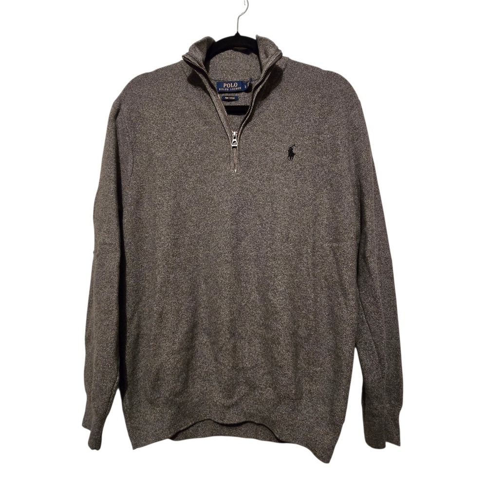 Polo Ralph Lauren Pima Cotton 1/4 Zip Pullover Sweater Mens LG Gray Pony Preppy